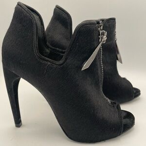 SCHUTZ Black Calf Hair Peep-Toe Heel Booties Size 7